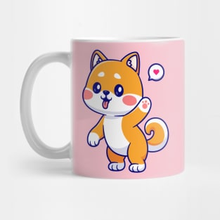 Cute Shiba Inu Standing And Waving Hand Cartoon Mug